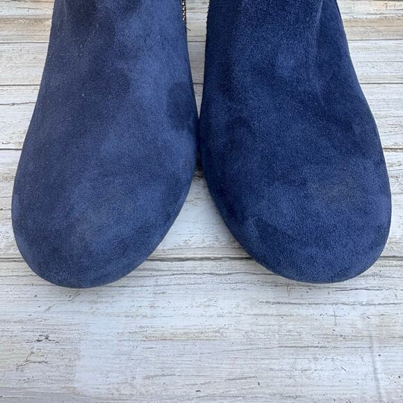 Cole Haan Saylor Grande Bootie Sz 9B Blue Suede Side Zipper Round Tow Block Heel - Picture 4 of 14